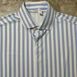 State & Liberty Shirt Mens Large Athletic Fit Blue Stretch Short Sleeve Button